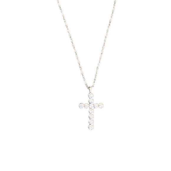 Kendra Scott Cross Pendant Necklace Rhodium White Crystal Silver Tone New - Picture 4 of 7